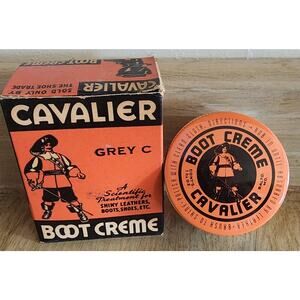 Cavalier Boot Cream Vintage Glass Jar 1 3/4 oz & Box Great Graphics EMPTY Read